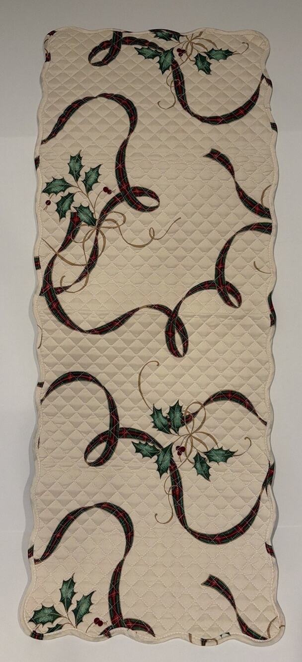Lenox Holiday Nouveau Quilted Reversible Plaid Table Runner 13.5” X 35.5